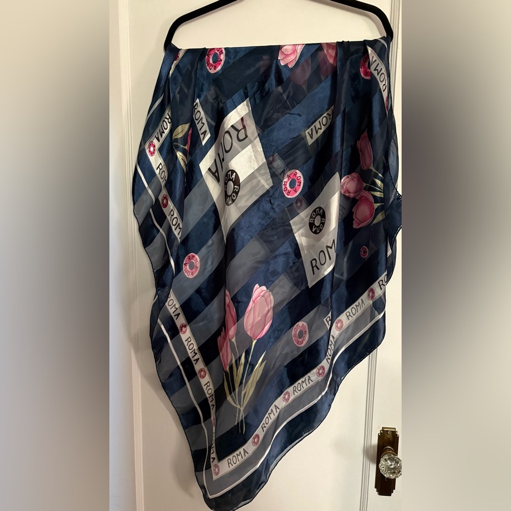 Roma Navy & Pink Floral Scarf